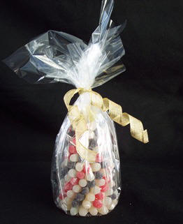 wrap a gumdrop tree in cellophane for gift giving